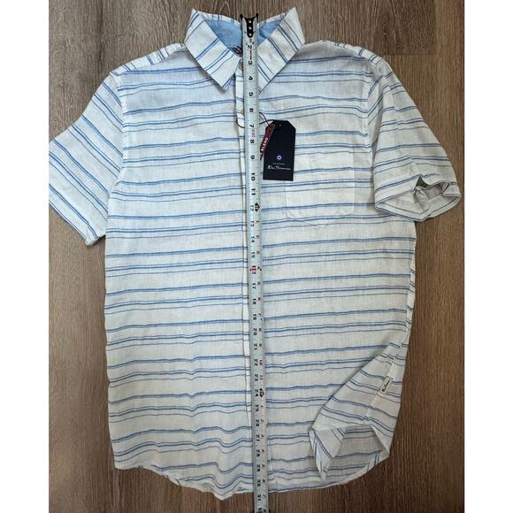 Ben Sherman|Linen Blend Button up SS Shirt|White/Blue|NWT|SZ M‎ - Picture 2 of 7
